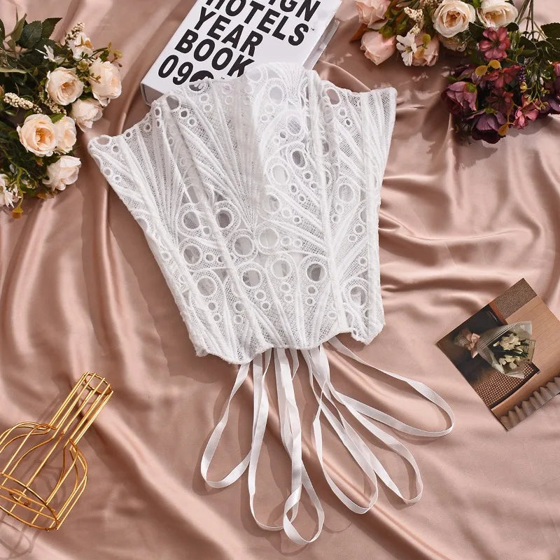 Toucheart Hot Girl Suspender Sexy Top with Fishbone Corset Intimate Hollow See-through Lace Classic Romantic Retro Palace Corset
