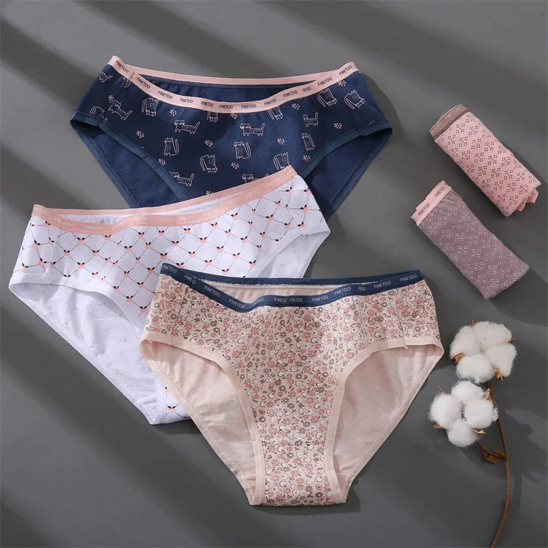 3Pcs/set Women Printing Floral Panties Low-Rise Cotton Briefs Female Comfortable Underwear Female Soft Panties Lingerie M-2XL