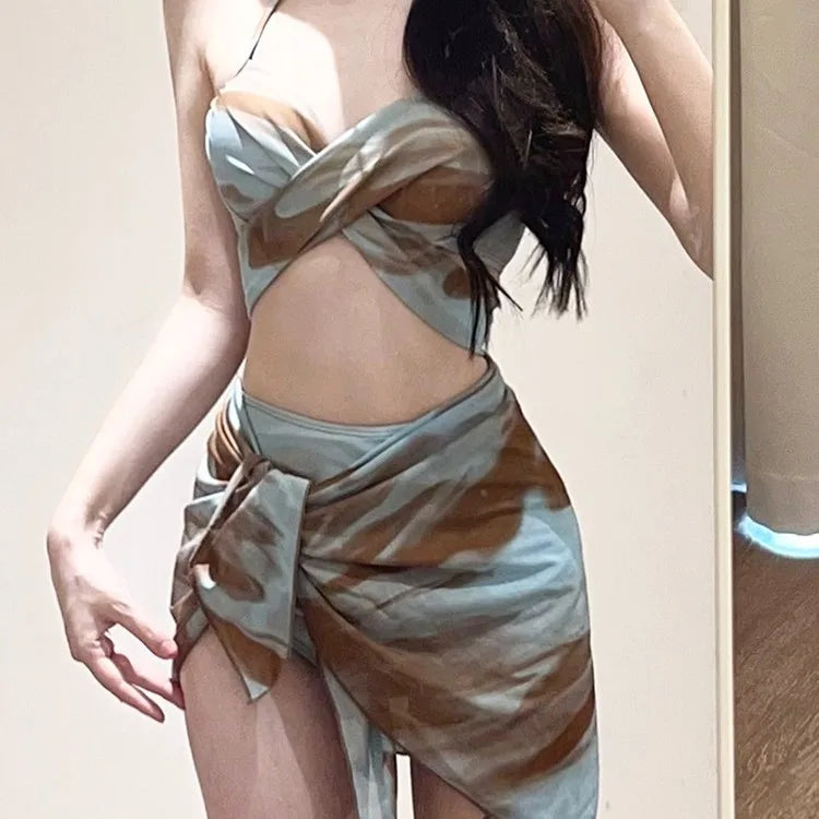 New Fashionable Plus Size Multi Piece Set Split Swimsuit for Women Covering  Belly  Slimming Down Hot Spring Vacation Swimsuit
