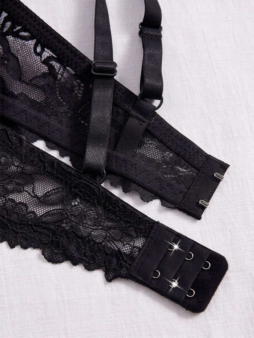3Pcs Floral Lace Women's Underwear Set Daily Push-Up Bra Rhinestone Breathable Mesh Bra for Women