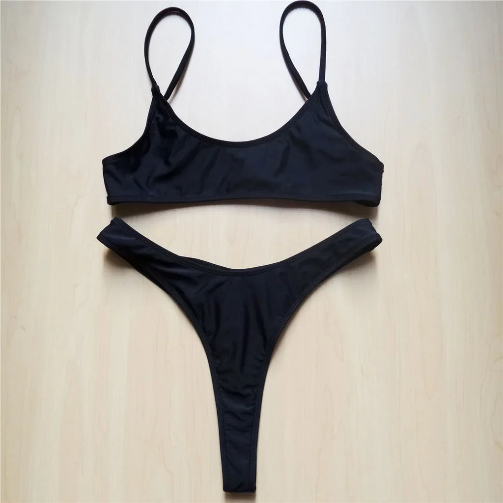 Sexy Black Tiny High Cut Leg Thong Bikini Female Swimsuit Women Swimwear Two-Pieces Bikini Set Bather Bathing Suit Swim V517C