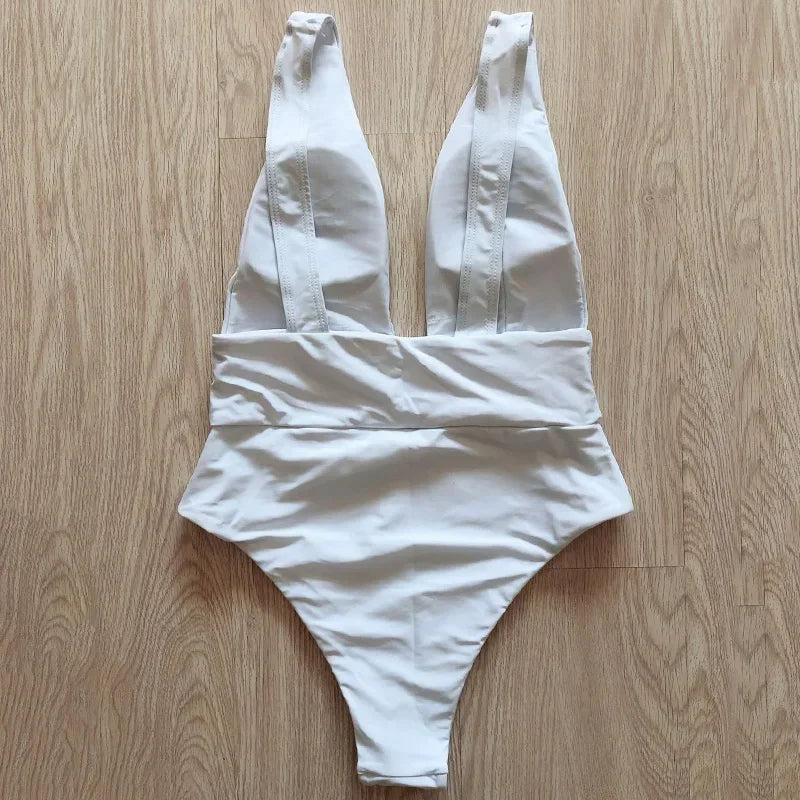 2025 High Cut Deep V Female Swimwear One Piece Swimsuit Women Backless Monokini High Waist Bathing Suit Swim Beachwear Bodysuit
