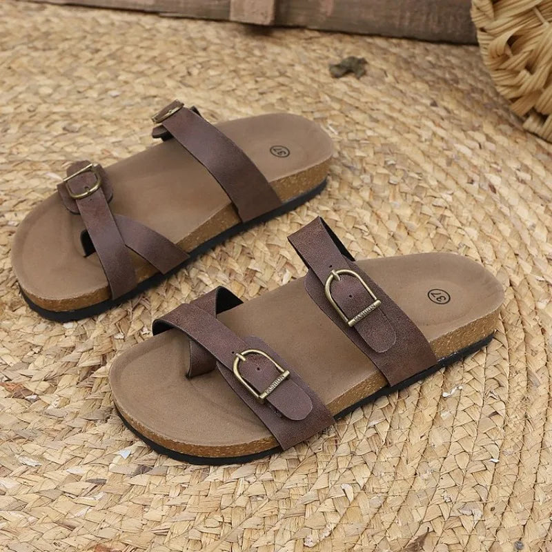 2026 Women's Cork Footbed Slide Sandal Adjustable Buckle Summer Outdoor Suede Sandals with Arch Support Non-slip