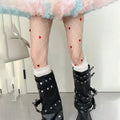 Women Heart Rhinestone Fishnet Tights Sweet Sheer Pantyhose Elastic Slim Fit Stocking Tights