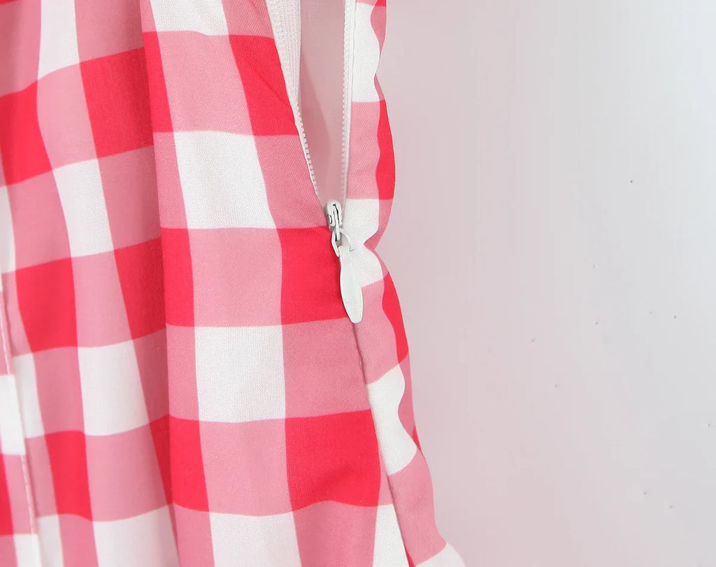 Foridol Plaid Printed Red Women's Dresses White Cotton V Neck Short Party Summer Dress New in Vintage Beach Mini Dress