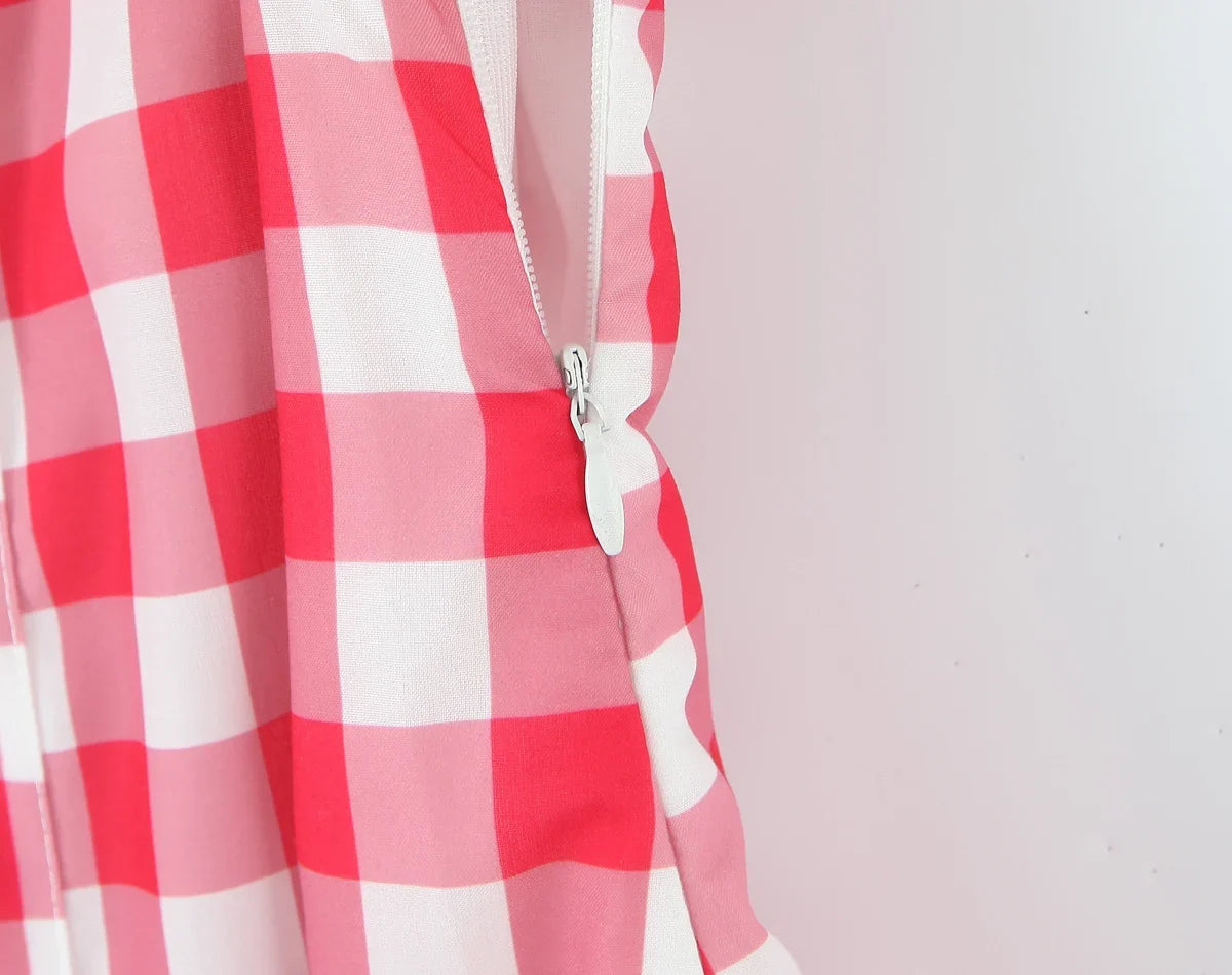 Foridol Plaid Printed Red Women's Dresses White Cotton V Neck Short Party Summer Dress New in Vintage Beach Mini Dress