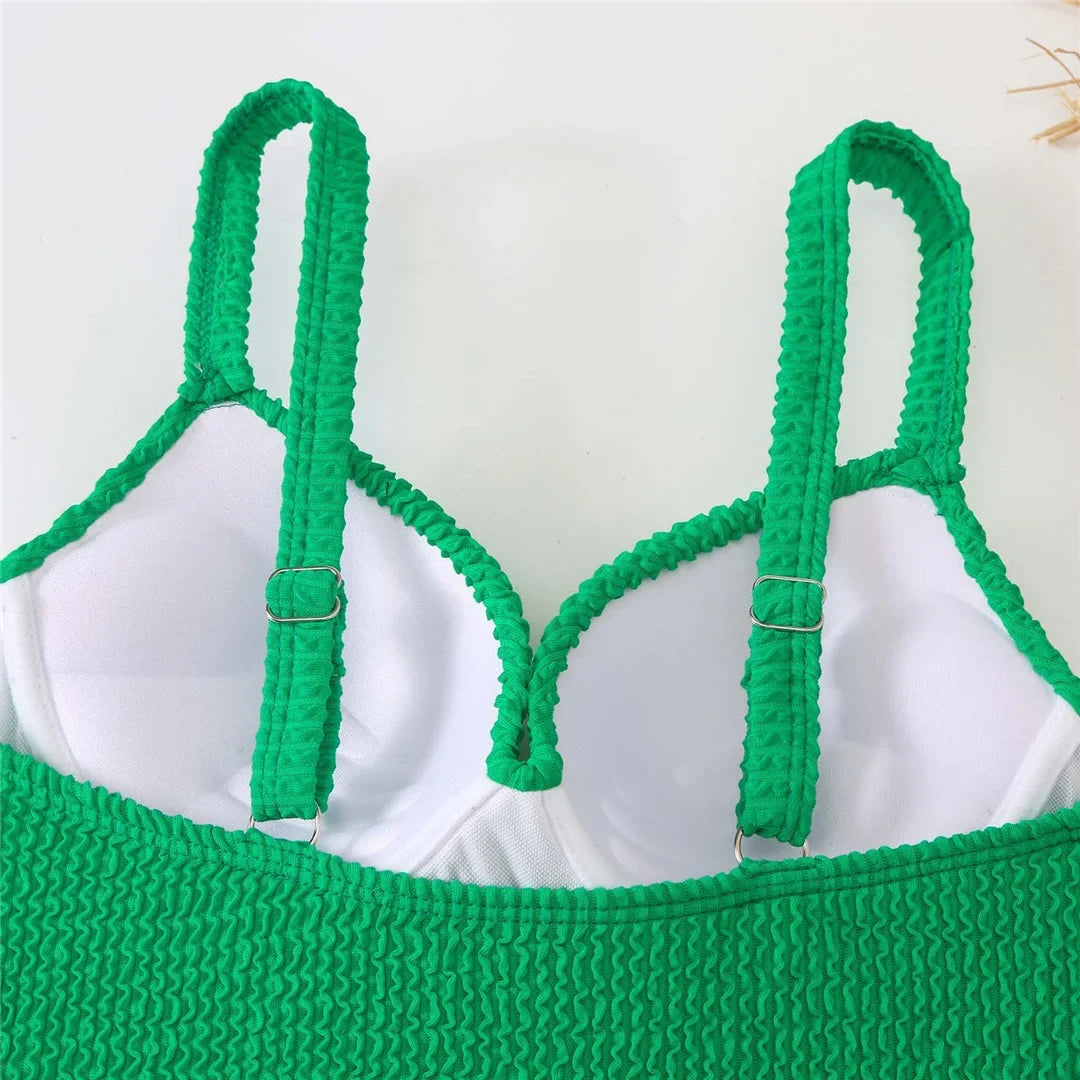 S - XL Crinkled Bikini Push Up Swimsuit Female Swimwear Women Two-pieces Bikini set With Bra Cup Bather Bathing Suit Swim V4886