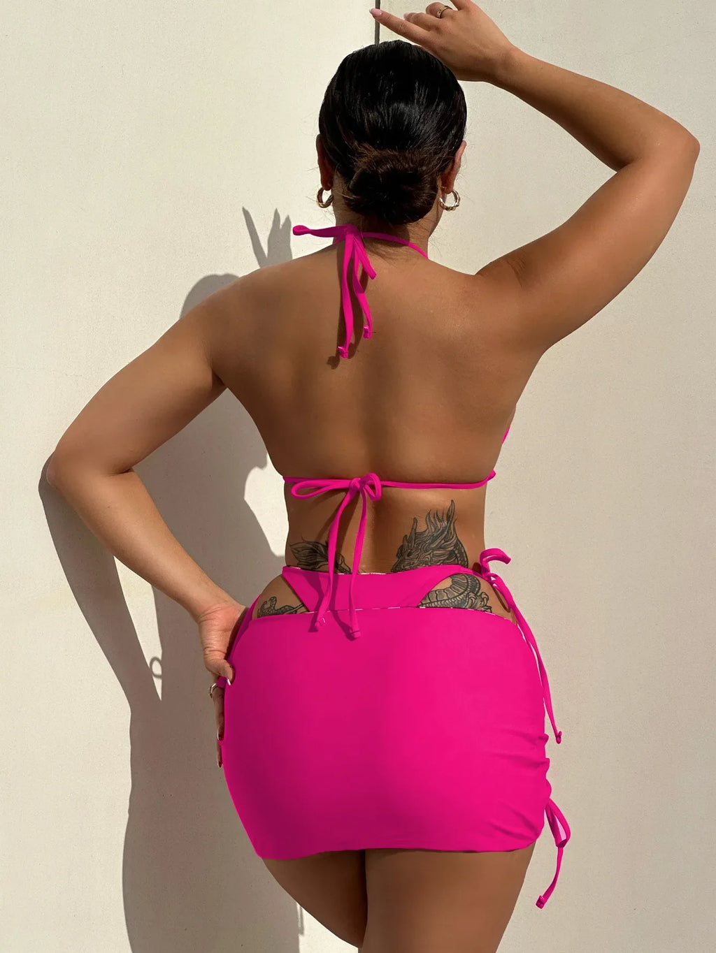 2026 Summer Leopard Print 3 Pieces Suit Swimwear Reversible Sexy Halter Lace-up Bikini Set Drawstring Skirt Cover Up Beachwear