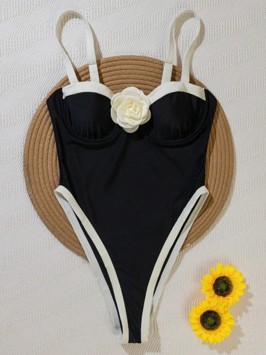 S - XXL 3D Flower Splicing High Leg Cut One Piece Swimsuit Female Swimwear Women Monokini Bather Bathing Suit Swim Beachwear