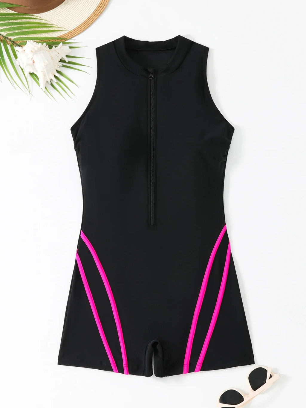 2026 Zipper Swimsuit One Piece Sleeveless Sporty Swimwear Women Sexy Solid Bathers Bathing Swimming Swim Suit Female Beachwear
