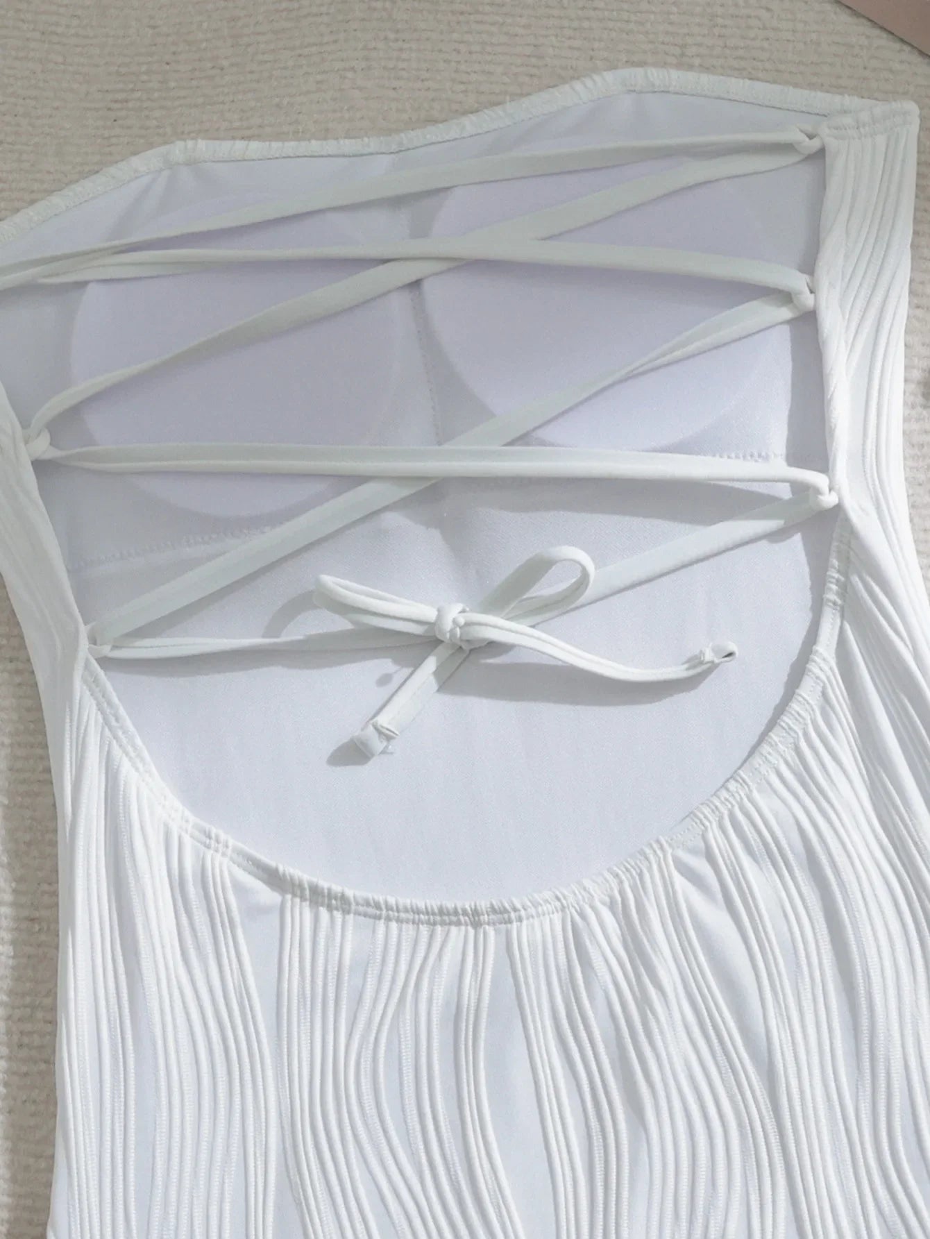 Sexy Bandeau Swimwear Women 2025 White Hollow Bandage Cross Drawstring One Piece Swimsuit Beach Bathing Suit Holiday Monokini