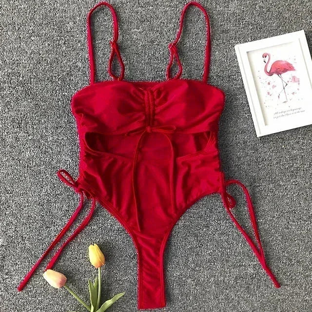 Neon Green Tummy Cut Out Female Swimwear One Piece Swimsuit Women Thong String Monokini High Leg Cut Bathing Suit Swim Bodysuit