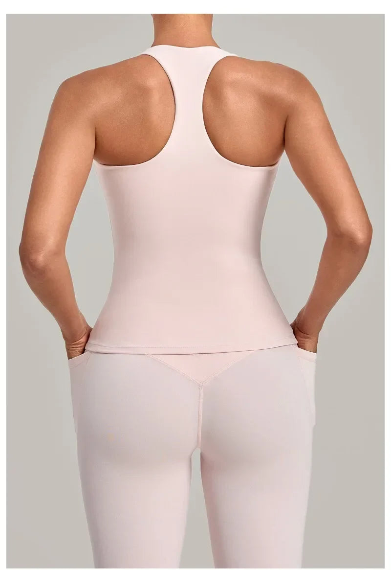 Women's Seamless Yoga Vest Sports Fitness Gym Beauty Back Top Nude Slim Fit Training Running Workout Vest