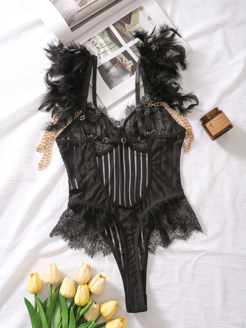 Fashionable New Sexy Lace Spliced Flower Embroidery Mesh Backless Deep V Suspenders Sleeveless Bodysuits Charming Casual H2F1