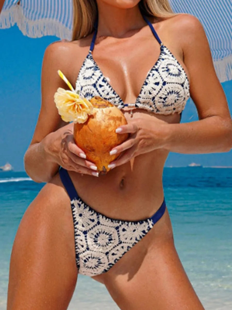 XS - L Halter Crochet Bikini Women Swimsuit Female Swimwear Two-pieces Bikini Set High Cut Bather Bathing Suit Swim Beachwear