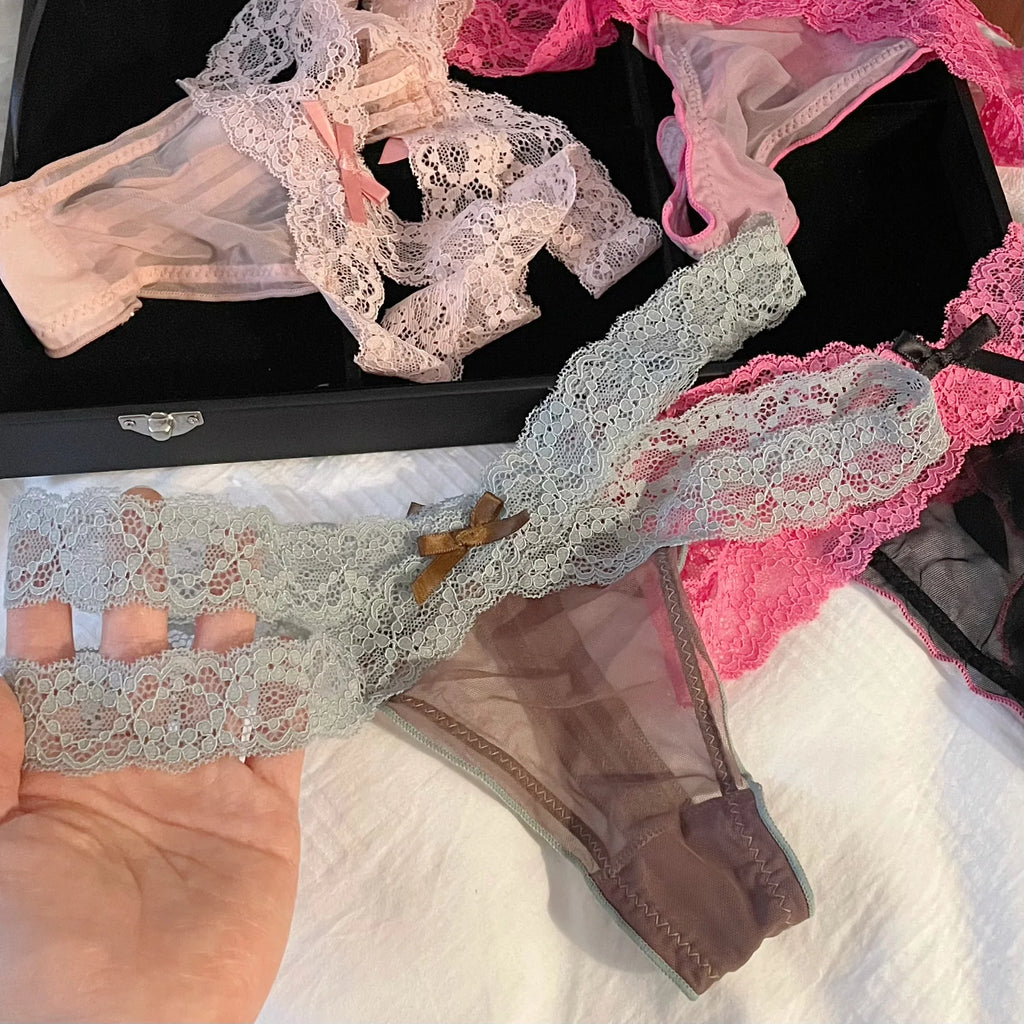 Lace G string Sexy Briefs Panties Women Underwear Thong High Quality Bowknot Transparent Underpants Lingerie Girls Intimates