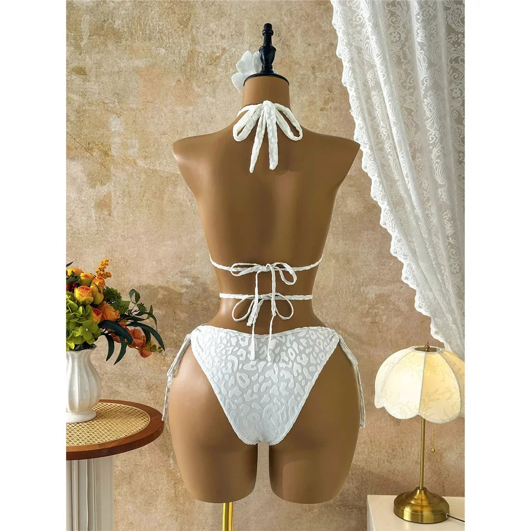 XS - L Deep V Neck Leopard Halter Women Swimwear Cut Out Wrap Around Bather Bathing Suit Swim One Piece Swimsuit Female K8077
