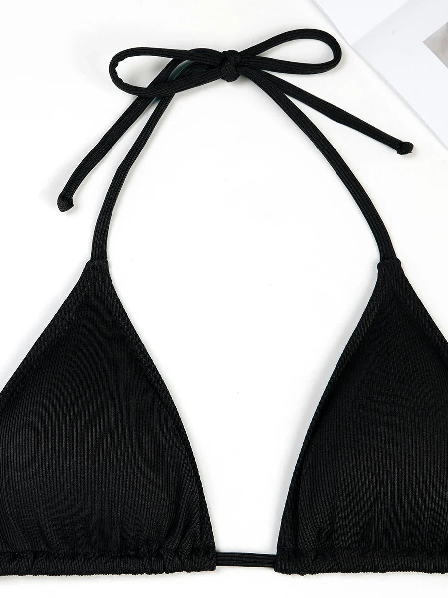 3 Pieces Triangle Halter String Bikini 2026 Solid Swimwear Female Sexy Swimsuit Women Bathers Bathing Swimming Swim Suit