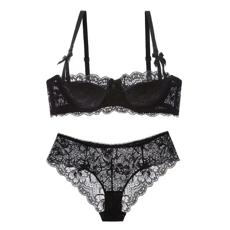 MOYISU French Romance Breathable and Comfortable Breathable Sexy Lace Not Empty Cup Bra Set Pure Desire Girl Super Beautiful