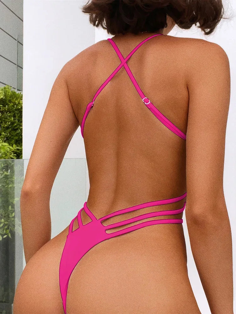 Extreme Mini Micro String Thong Female Swimwear One Piece Swimsuit Women Cross Backless Monokini High Cut Bathing Suit Swim Lady