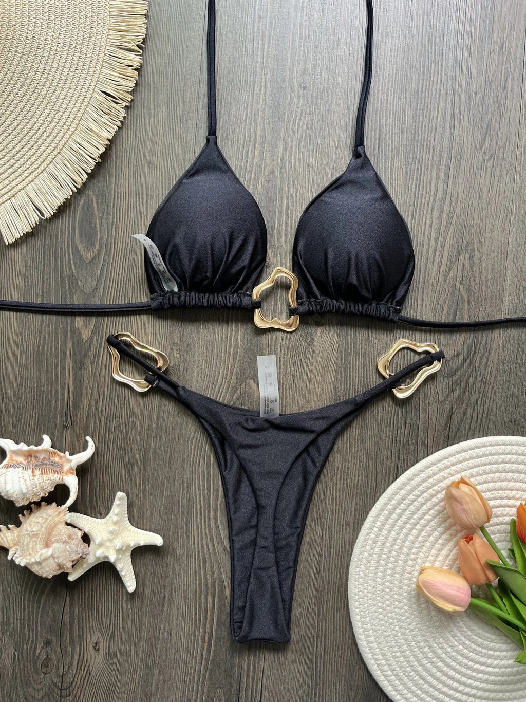 New Sexy Bikini Solid Color Lace-up Split Two-piece Swimsuit for Women