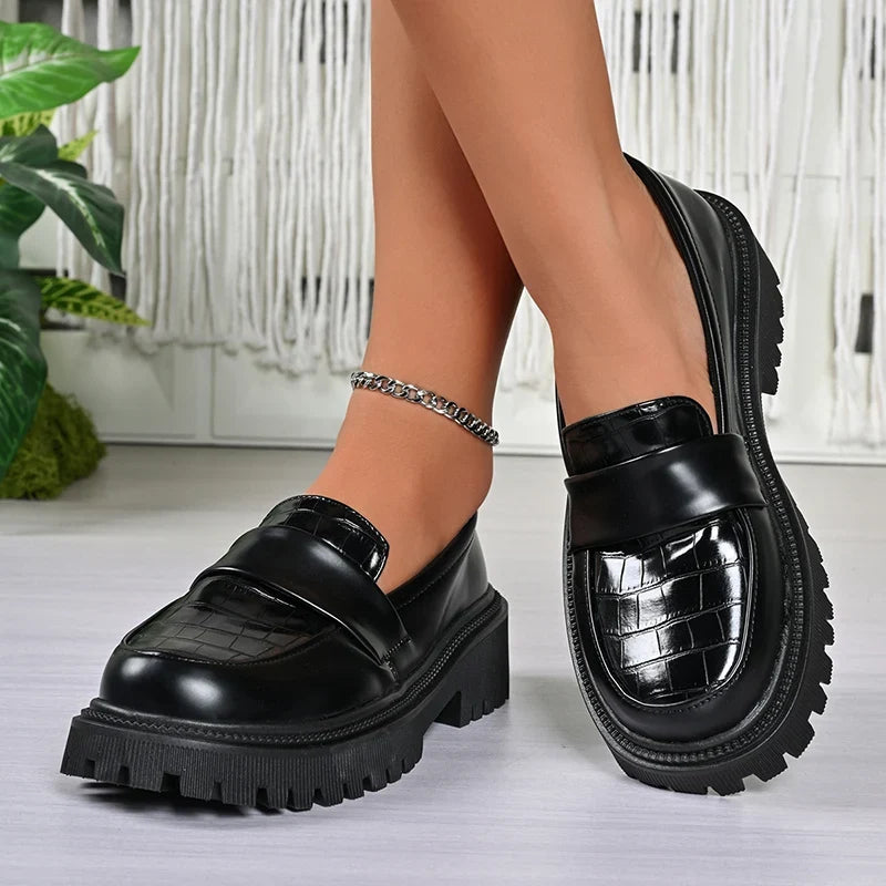 British Style Platform Loafers Women 2026 Plus Size Round Toe Single Shoes Woman Thick Bottom Pu Leather Oxfords Zapatos Mujer