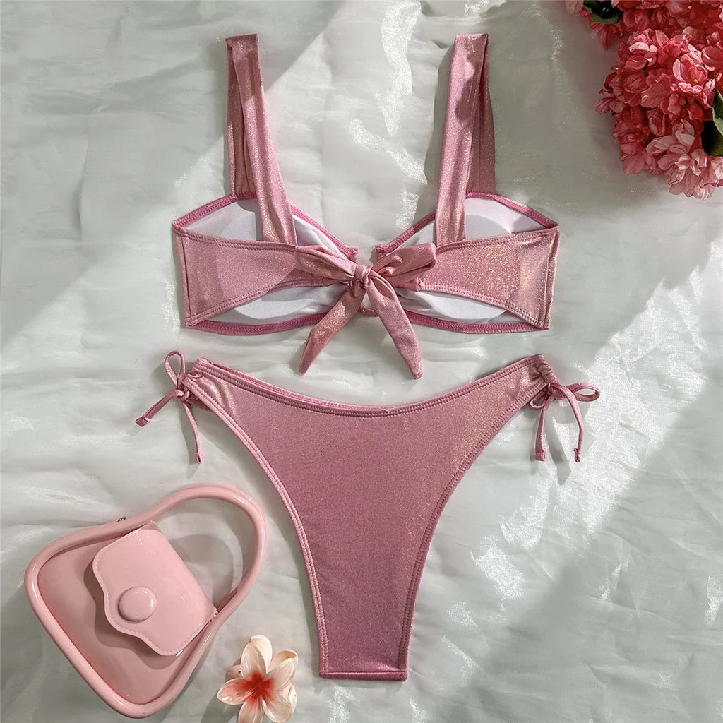 U Shaped Glitter Sparkling Shiny Bikini Female Swimsuit Two-Pieces Bikini Set Women Swimwear Brazilian Bathing Suit Bather V7564