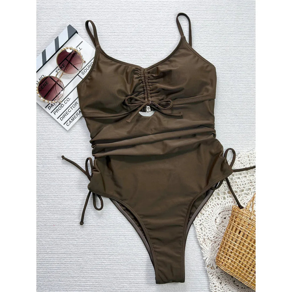 2026 Sexy Cut Out Lace Up Backless Women Swimwear One Piece Swimsuit Female High Leg Cut Padded Bather Bathing Suit Swim V6269