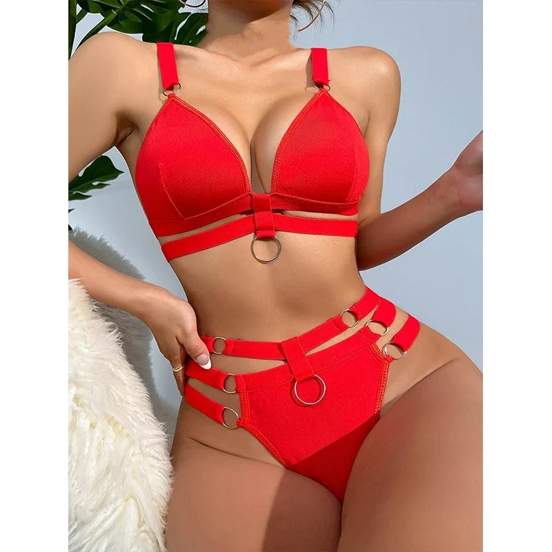 Sexy Women's Lace Underwear Perspective Exotic Bra Set Transparente Sexy Outfit with Garter Belt Bondage Lingerie Set