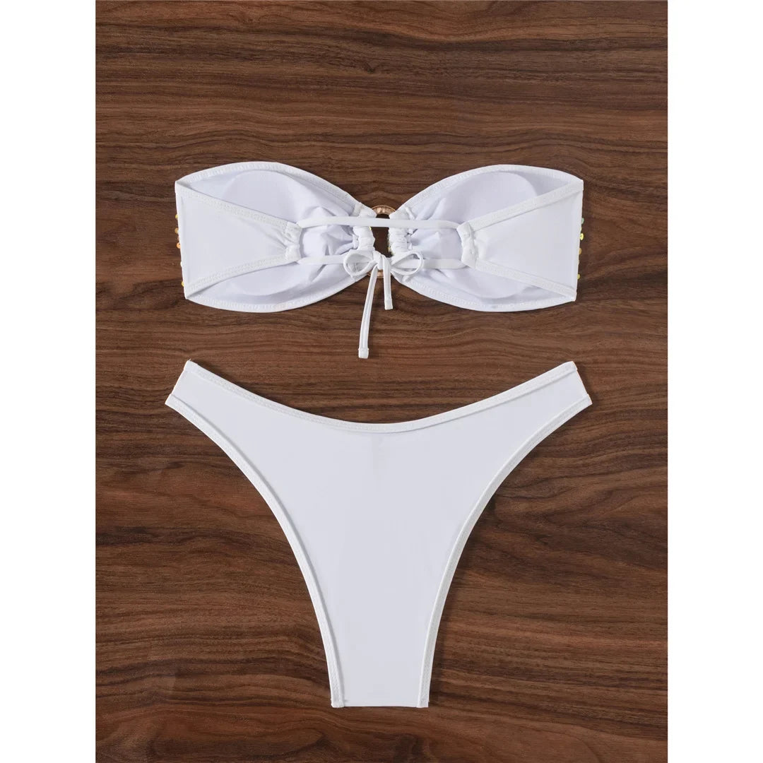 Sequins Shiny Bling Bandeau Bikini Female Swimsuit Women Swimwear Two-pieces Bikini set Brazilian Bather Bathing Suit Swim K7311