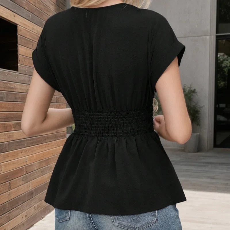 Summer V-Neck T-Shirt for Women Fashion Raglan Sleeve T-Shirt Casual Solid Color Multi-Color Women's Top