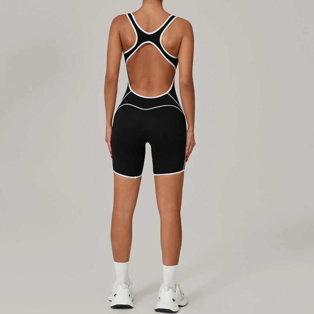 Summer New Gym Romper Padded Outdoor Sports Jumpsuit Hollow Open Back Yoga Suit Dance Sports Bodysuit Hip Lift Workout Yoga Sets