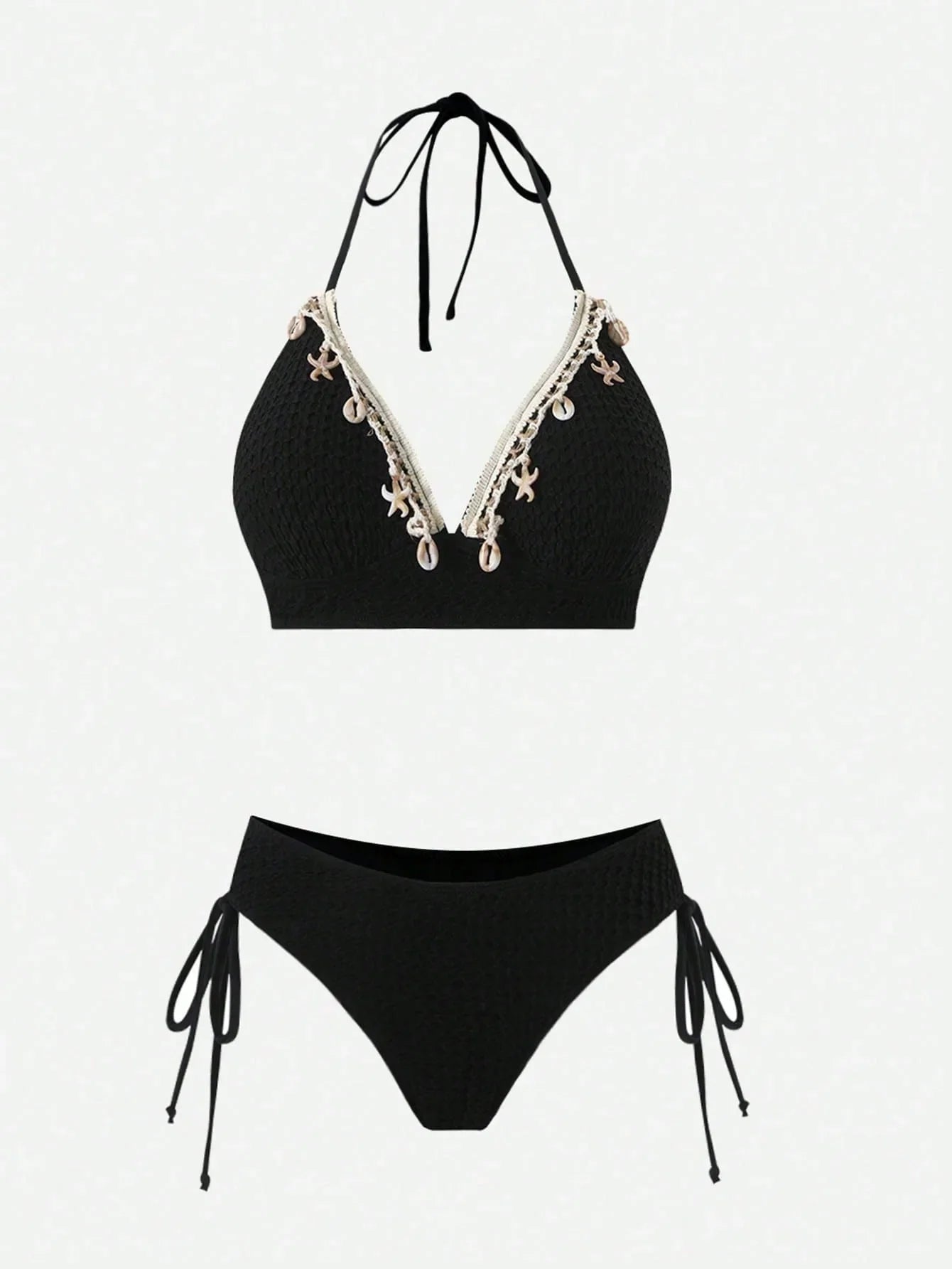 Vintage Black Starfish Shell Ornament Bikini Set 2026 Women Tassel Skirt 3 Piece Swimsuit Summer Bathing Suit Holiday Swimwear