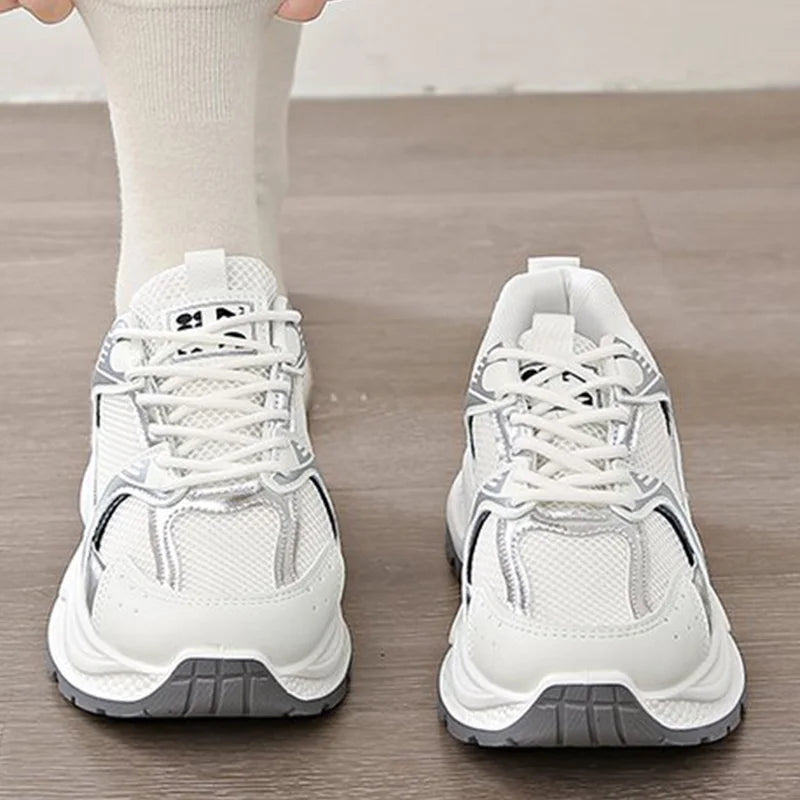 Comfortable Breathable Mesh Walking Sports Shoes Women Non Slip Platform Sneakers Woman Mix Color Lace Up Casual Shoes Mujer