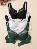 3 Pcs Elegant Lace Bra Non-Padded, Floral Pattern Women's Bras Sexy Lingerie BH Top Brassiere Underwire Plus Size A B C D E Cup