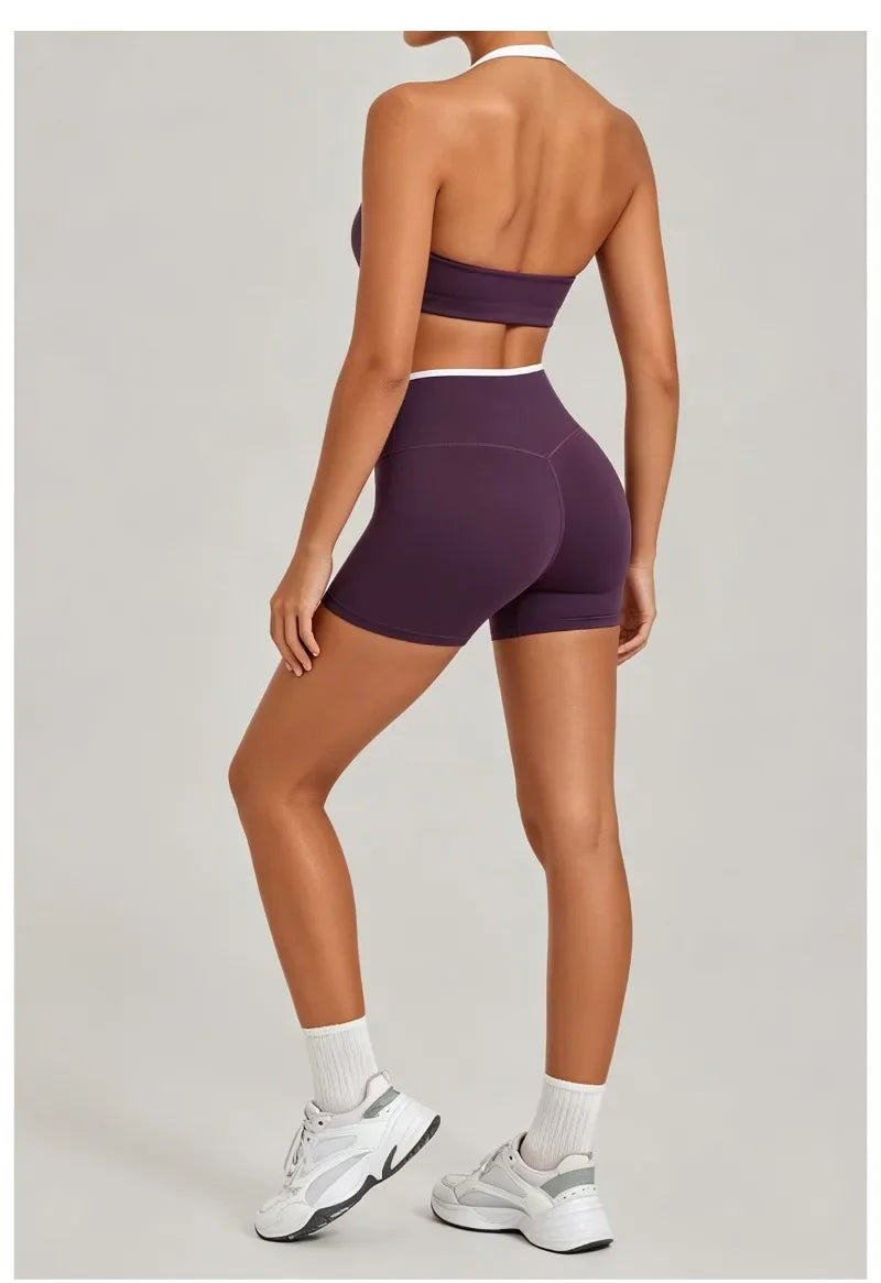 Women's Seamless Yoga Sets Sports Gym Fitness High-Waist Hip Lifting Shorts Suits Training Running Workout Beautiful Back Sets