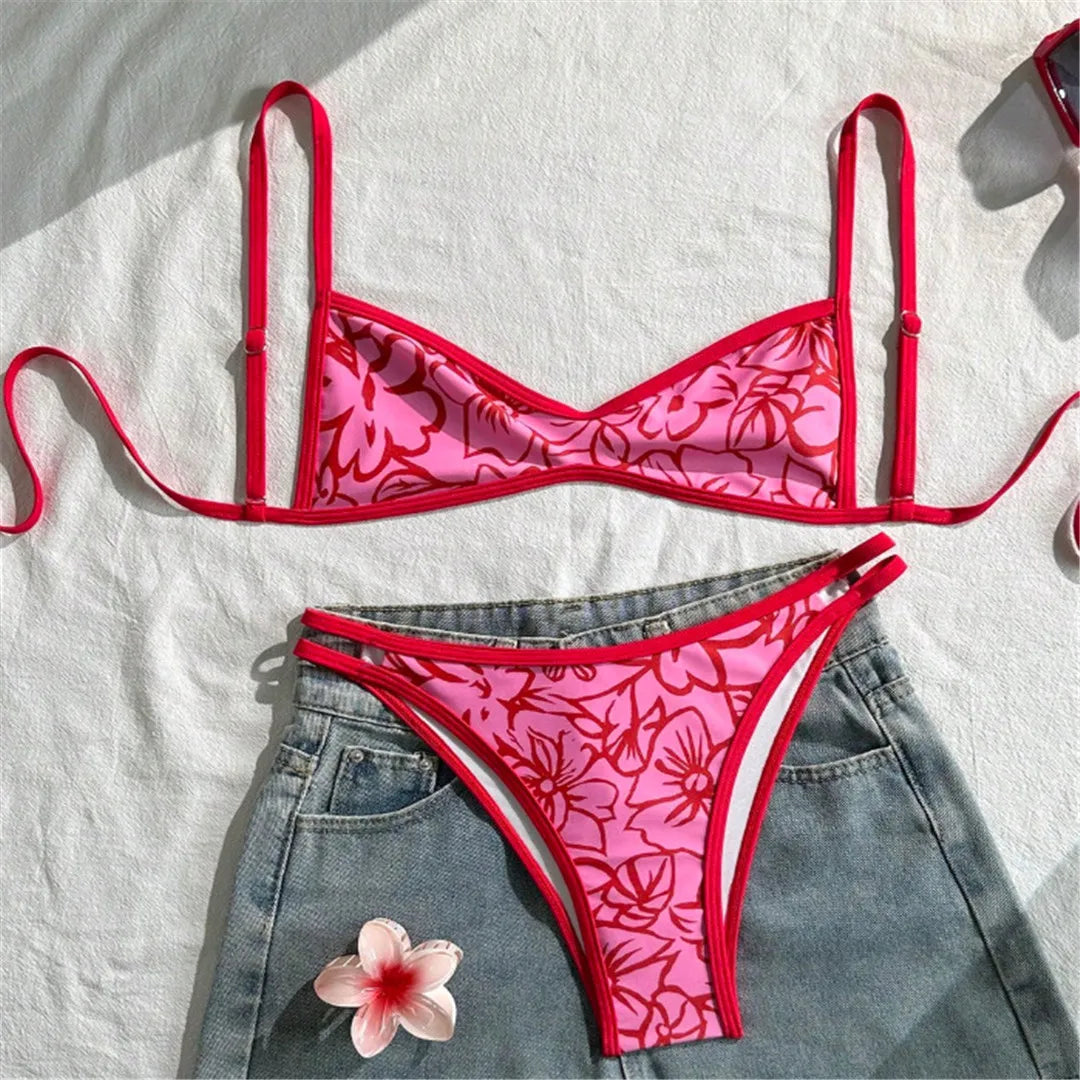 S - XL 2026 Sexy Printed High Leg Cut Bikini Female Swimsuit Women Swimwear Two-Pieces Bikini Set Bather Bathing Suit Swim V8037