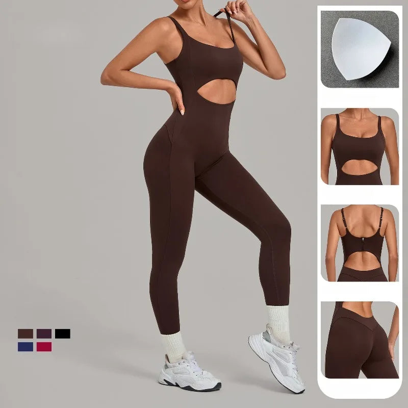 Women's Seamless Yoga Jumpsuits Sports Gym Fitness Backless Sleeveless Hip-lifting Pants One-piece Training Workout Bodysuits