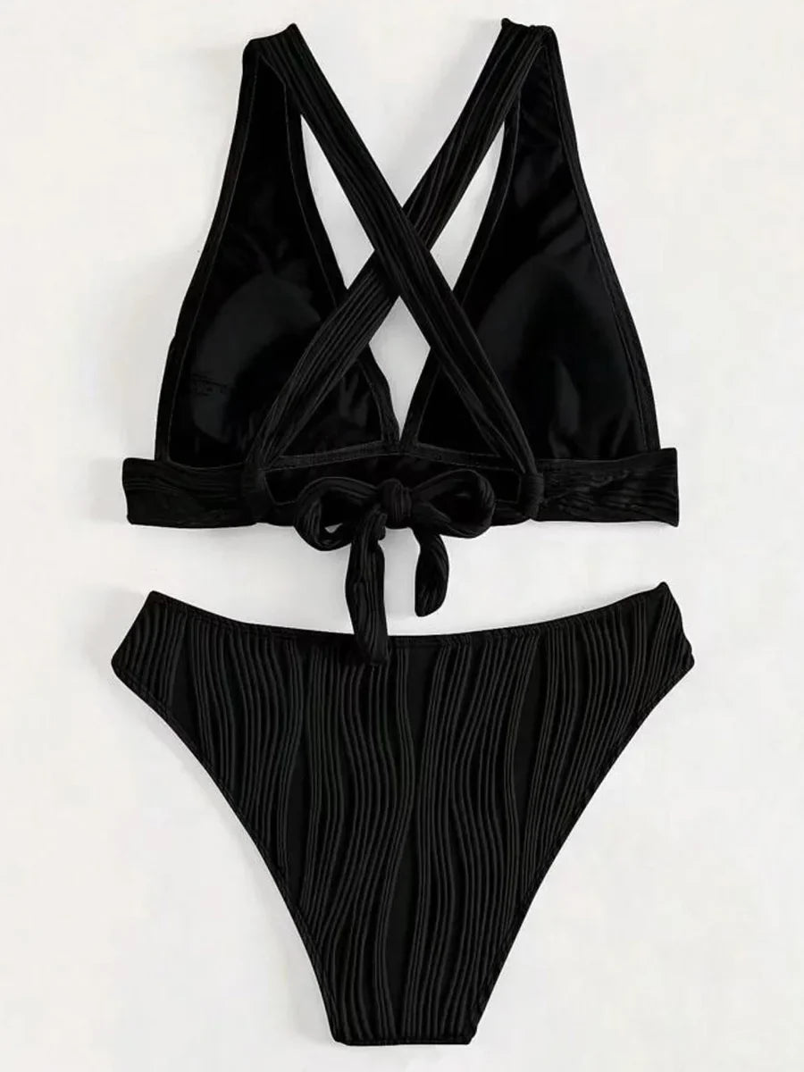 2025 Wrinkled Crinkled Bikini Women Swimwear Female Swimsuit Two-pieces Bikini Set High Cut Bathing Suit Swim Beach Wear Lady