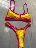 S - XL Splicing V Shaped Thong Bikini Women Swimsuit Female Swimwear Two Pieces Bikini Set Bather Push Up Bathing Suit Swim Lady
