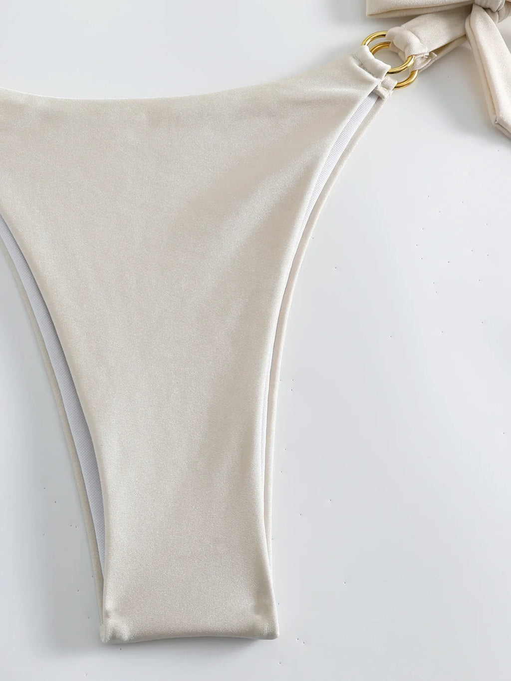 Micro Bikini Sexy Women Swimsuit 2024 Solid Beige Halter Ring Linked Push Up Mini Bikinis Summer Bathing Suit Thong Swimwear