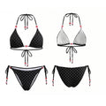 2026 Summer Women's Bikini Set Striped Dots Halter Bra with Side Tie-ups Bead Briefs 2 Piece Swimsuits Female Bathing Suits