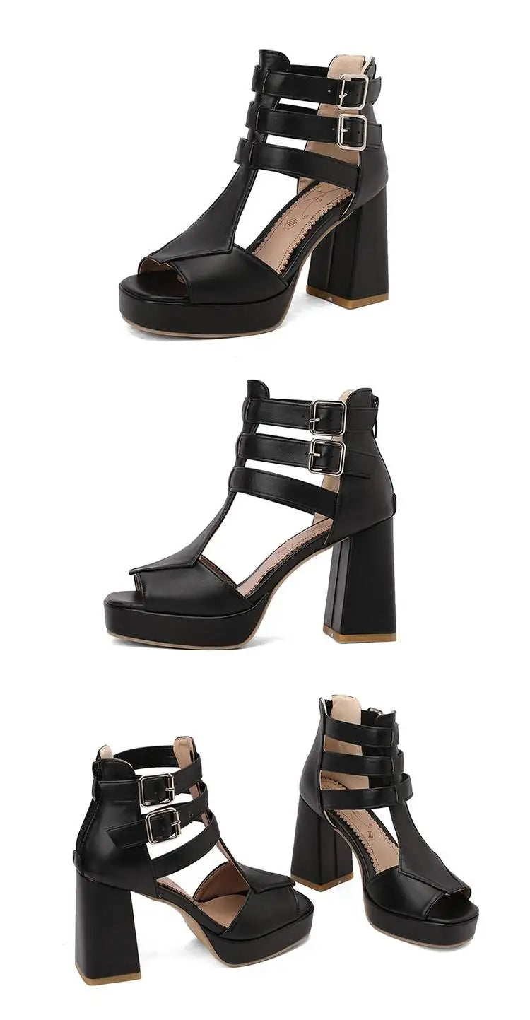 Summer New Style Fashion High-heeled Exposed Toes Women's Sandals Sexy Party Zipper Square Heel Women's Sandals Size 34-50