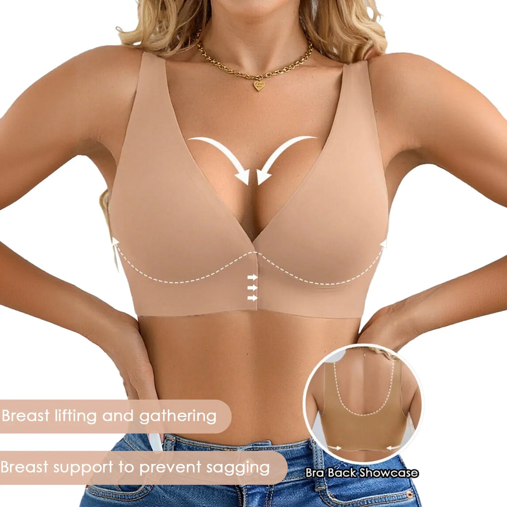 3 Pcs Women' Deep V Wire-free Bras Wide Strap Front Closure Sexy Push Up Seamless Bralettes For Cup A B C D