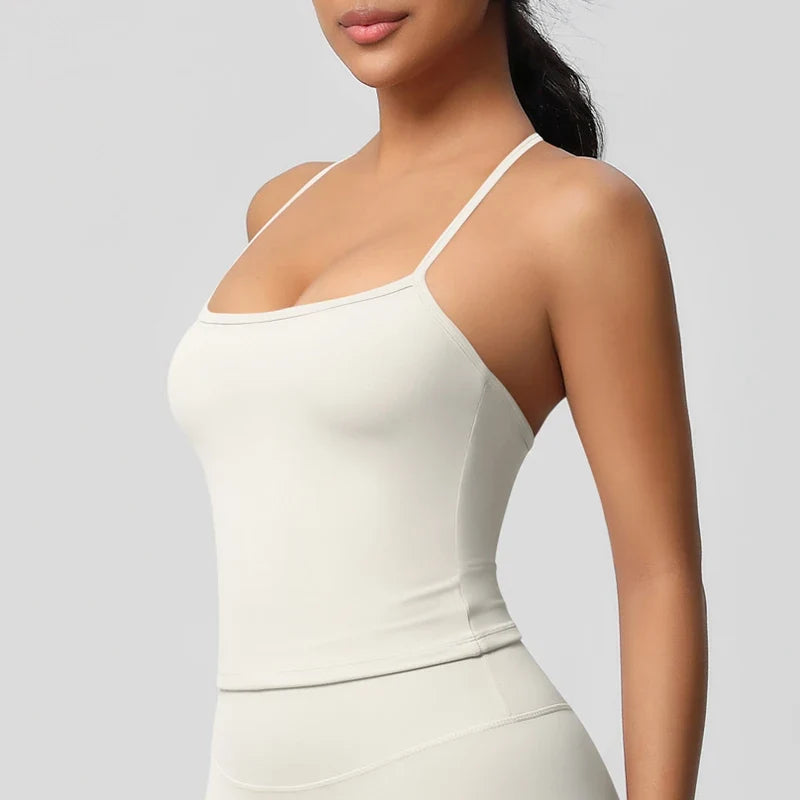 Women's Slim Fit Yoga Fitness Vest Skin Friendly Nude Sports Bra Pilates Top Beautiful Back Design Suspension Yoga Sports Bra