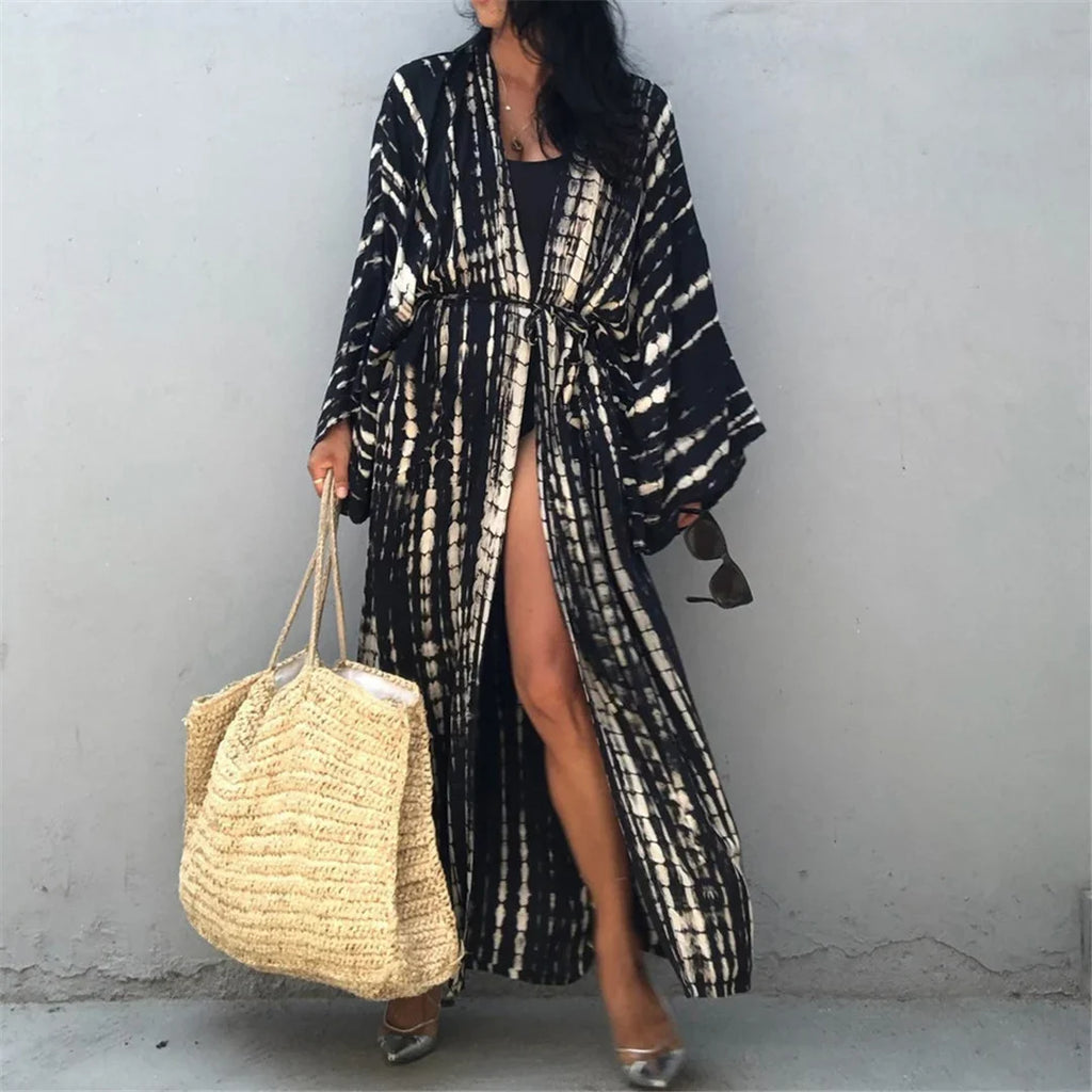 New 10 Colors Printed Long Sleeve With Belt Tunic Beach Cover Up Cover-ups Beach Dress Beach Wear Beachwear Female Women V4521