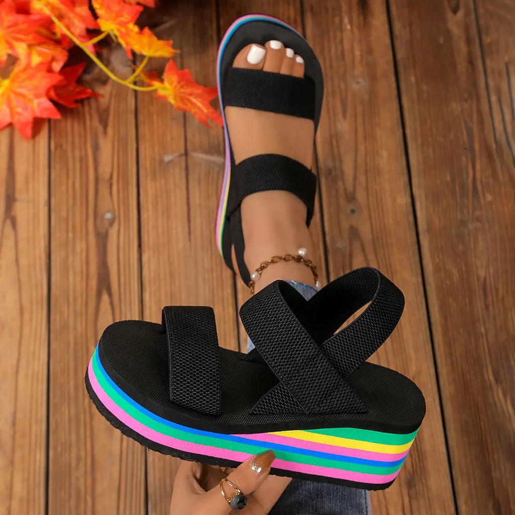 Light Weight Women Summer Sandals Leisure Wedges Shoes Rainbow Sole Soft EVA Girls Student Daily Walking Sandalias Plus Size 42