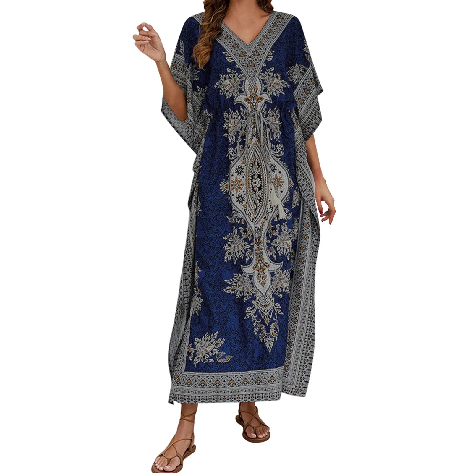 Dresses For Womens Kimono Style Vintage Printed Loose Summer Beach Clothes Personality Weastern Funny Women Dresses Casual