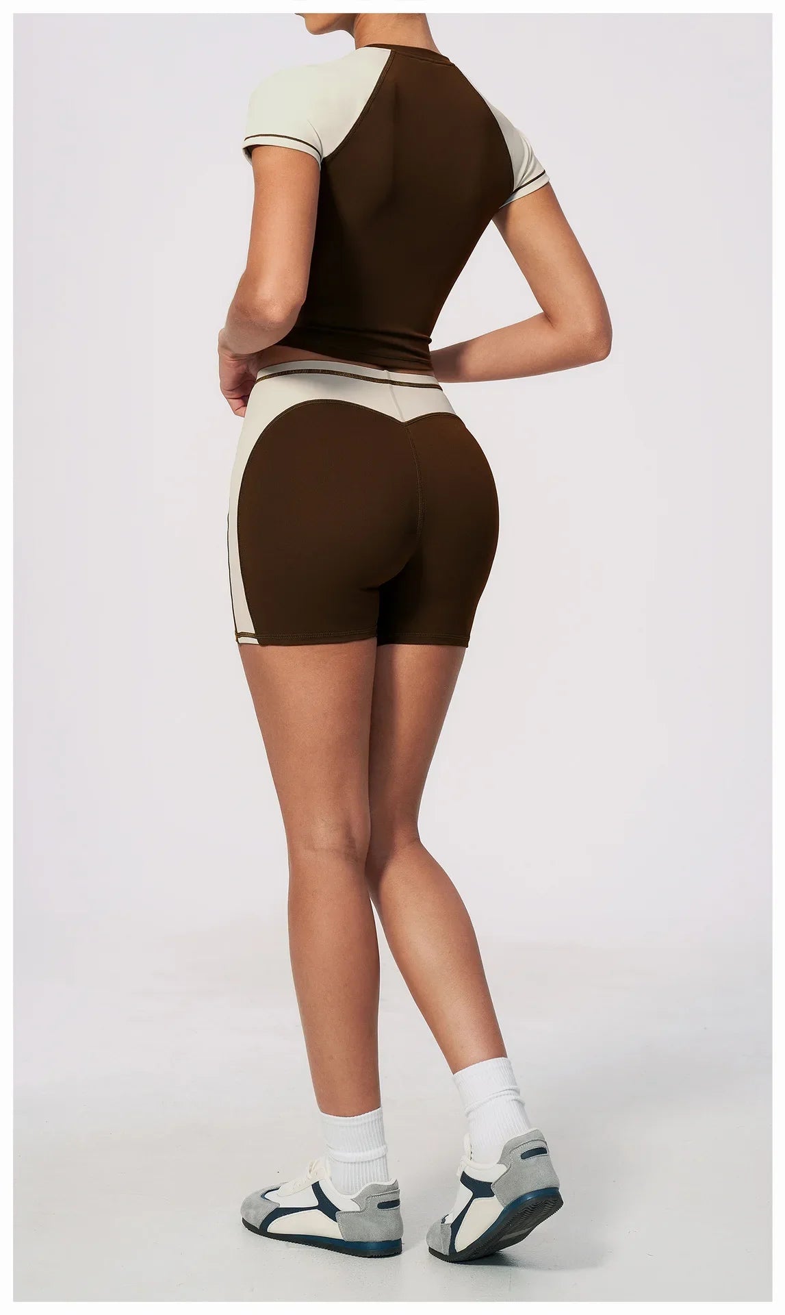 Summer New Yoga Sets Women Breathable Contrasting Color Short Sleeve Slim Sports T Shirts Training Running Shorts Fitness Suit