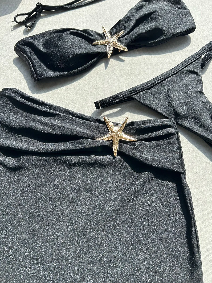3 Pieces Starfish Thong Bikinis 2026 Solid Swimwear Female Sexy Solid Swimsuit Women & Beach Skirt Bathing Swimming Swim Suit